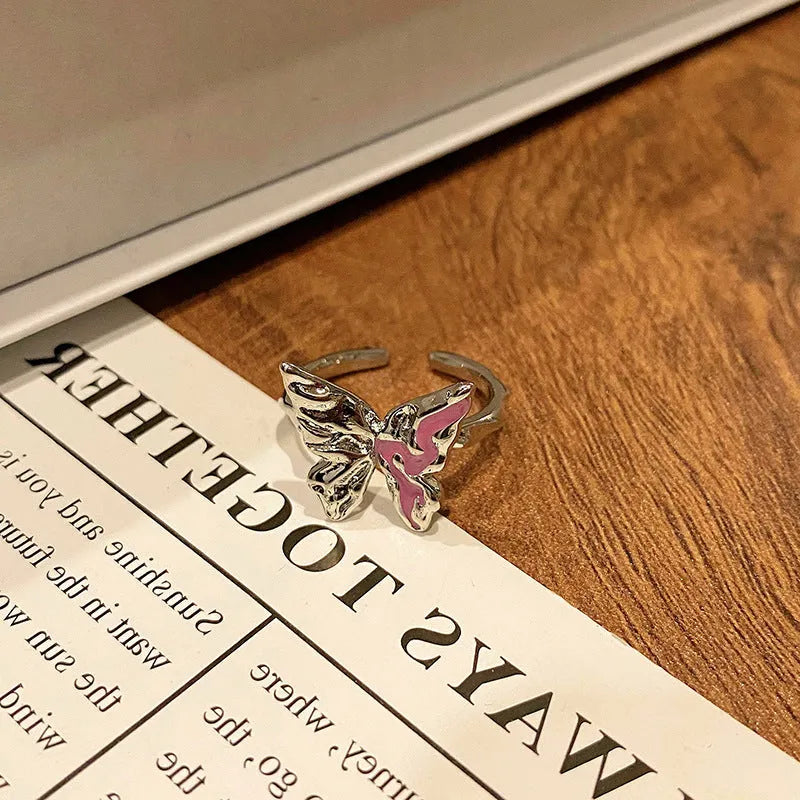 Chinese butterfly design women's copper ring with dripping oil treatment finish