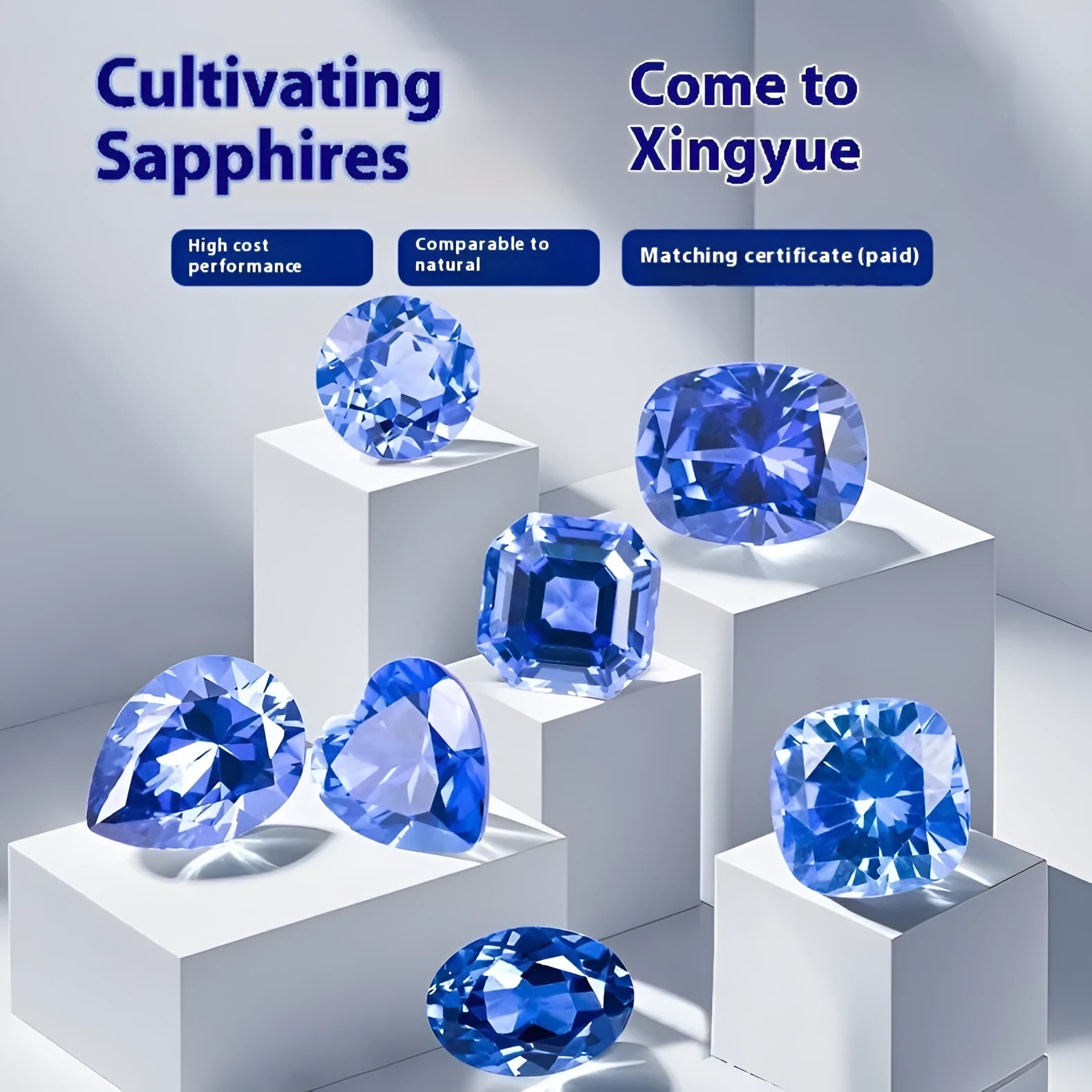 Royal blue loose gemstones in heart, round, egg, fat square, pear, and asche cuts for jewellery making