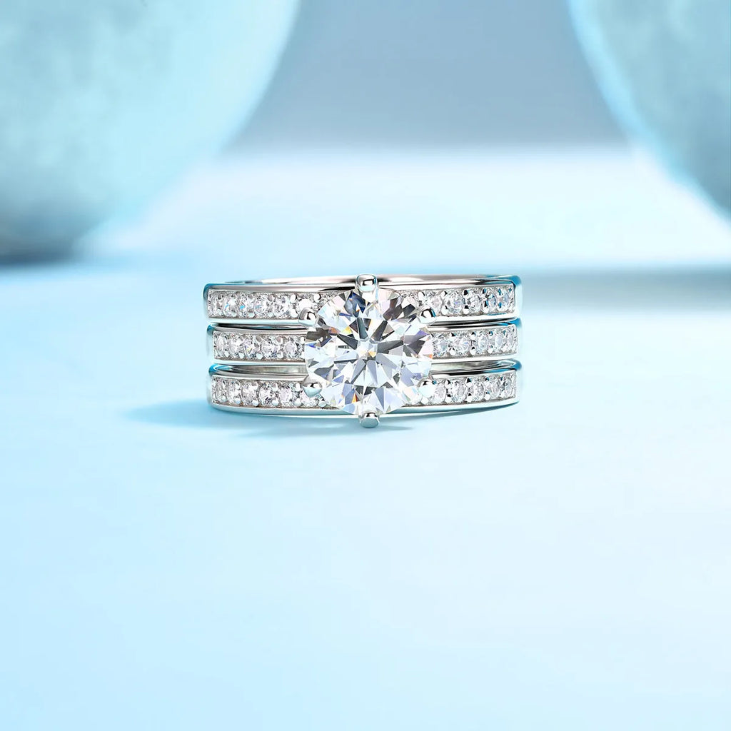 Wedding ring set with 2-carat moissanite in S925 silver platinum plating, gift box, GRA certificate