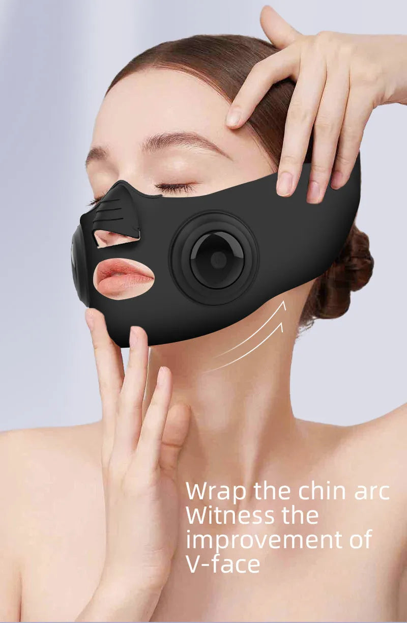 Black USB-powered LED photon therapy facial mask device for at-home skincare.