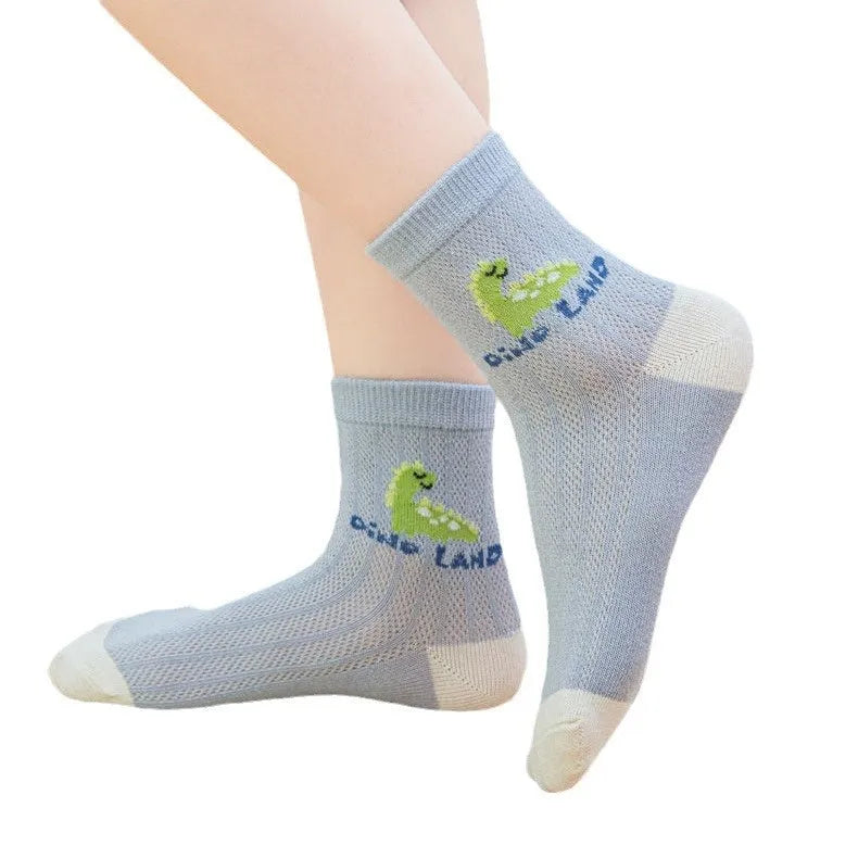 Children's thin breathable polyester tube socks in assorted colours for springsummer