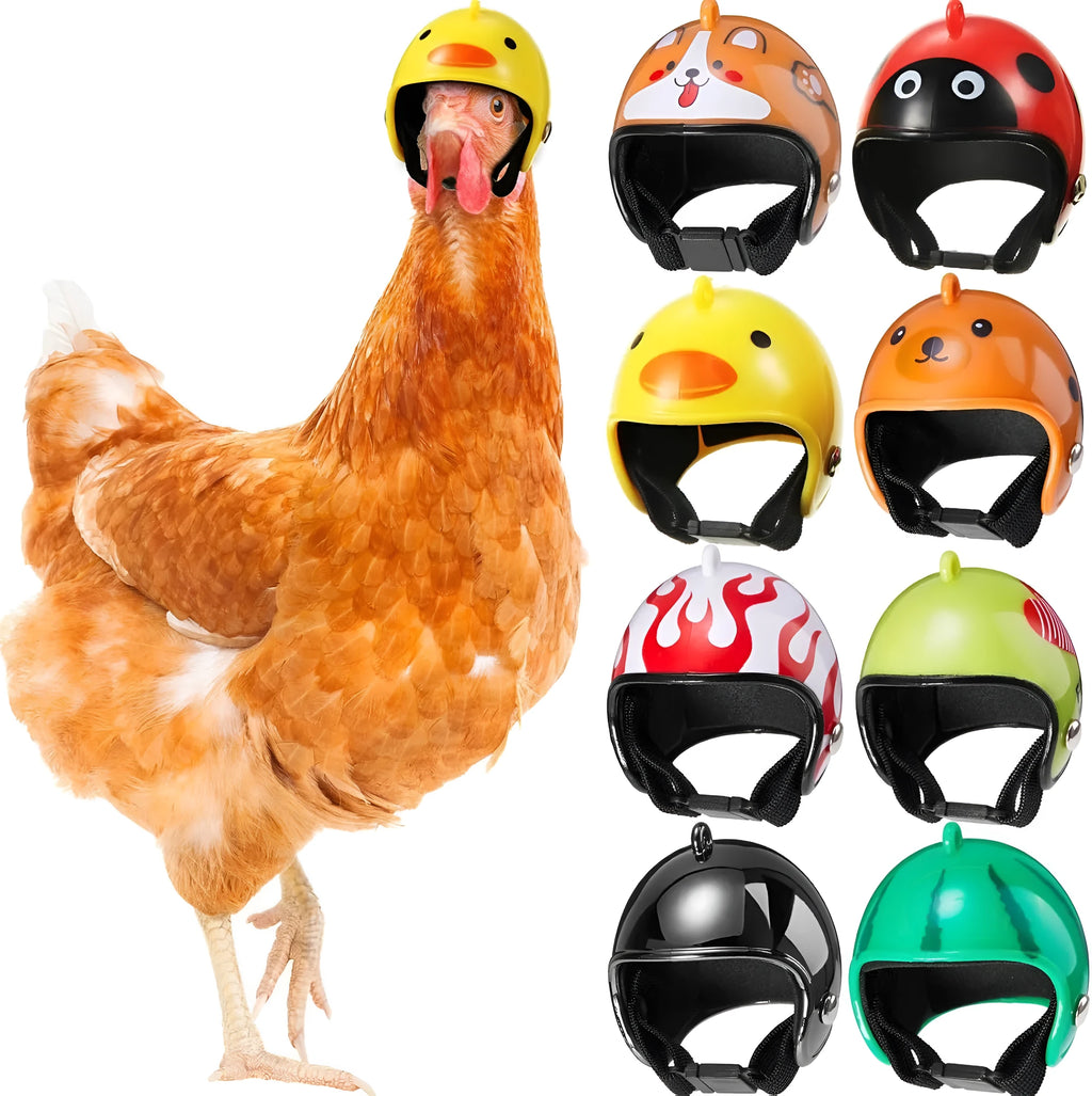 Small pet safety helmet for chickens and birds with adjustable elastic straps