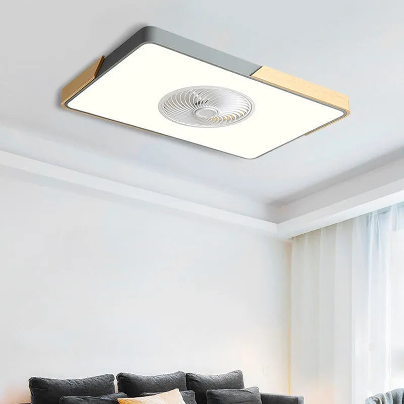 Nordic style solid wood ceiling fan with integrated PVC lampshade in rectangular, round, and square shape options