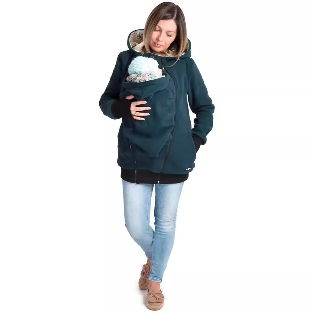 Red loose-fit women's polar fleece jumper with long sleeves on a hanger.