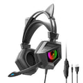 Wired gaming headset with LED night light, 3.5mm plug, 40mm horn, and 2m braided cable in black and blue