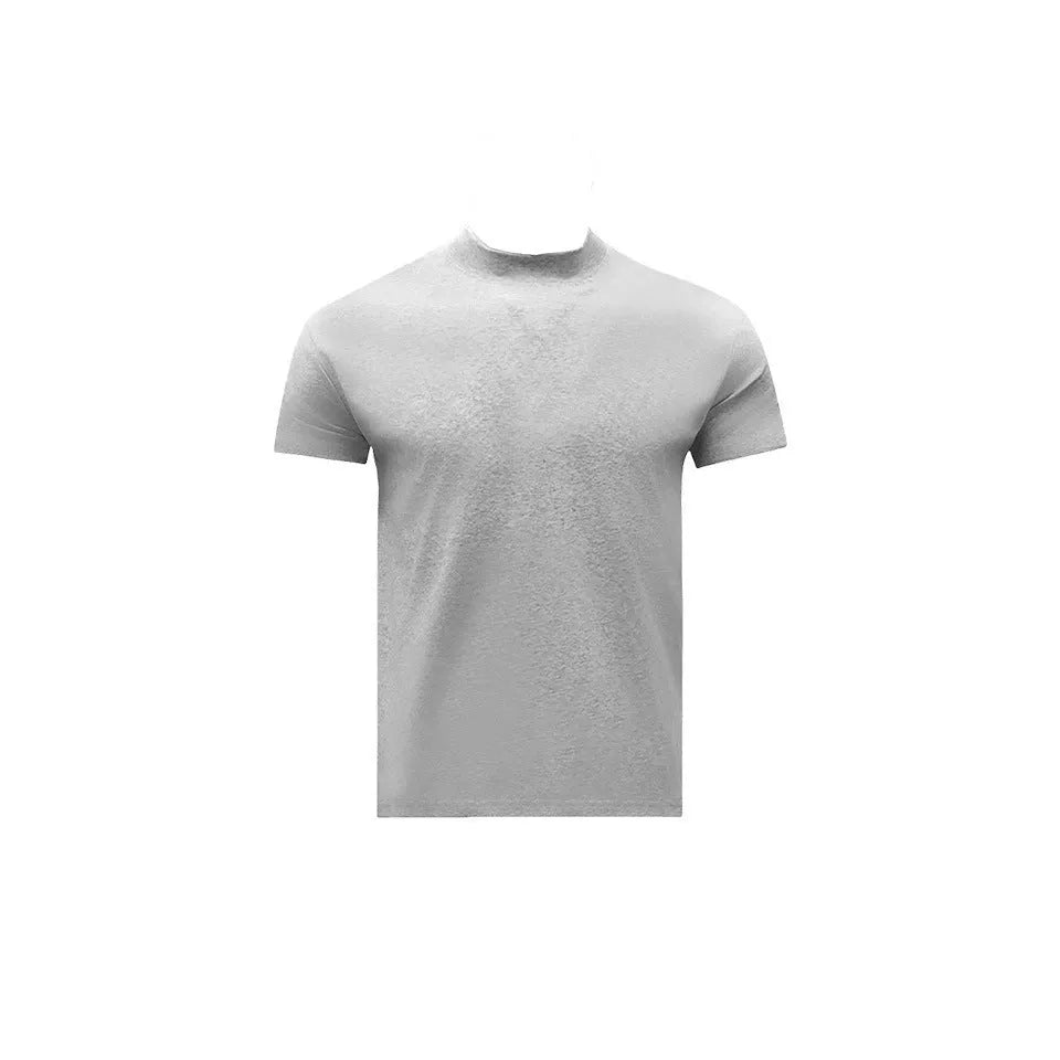 Men's cotton short sleeve t-shirt with half turtleneck drop shoulder loose fit in solid colour