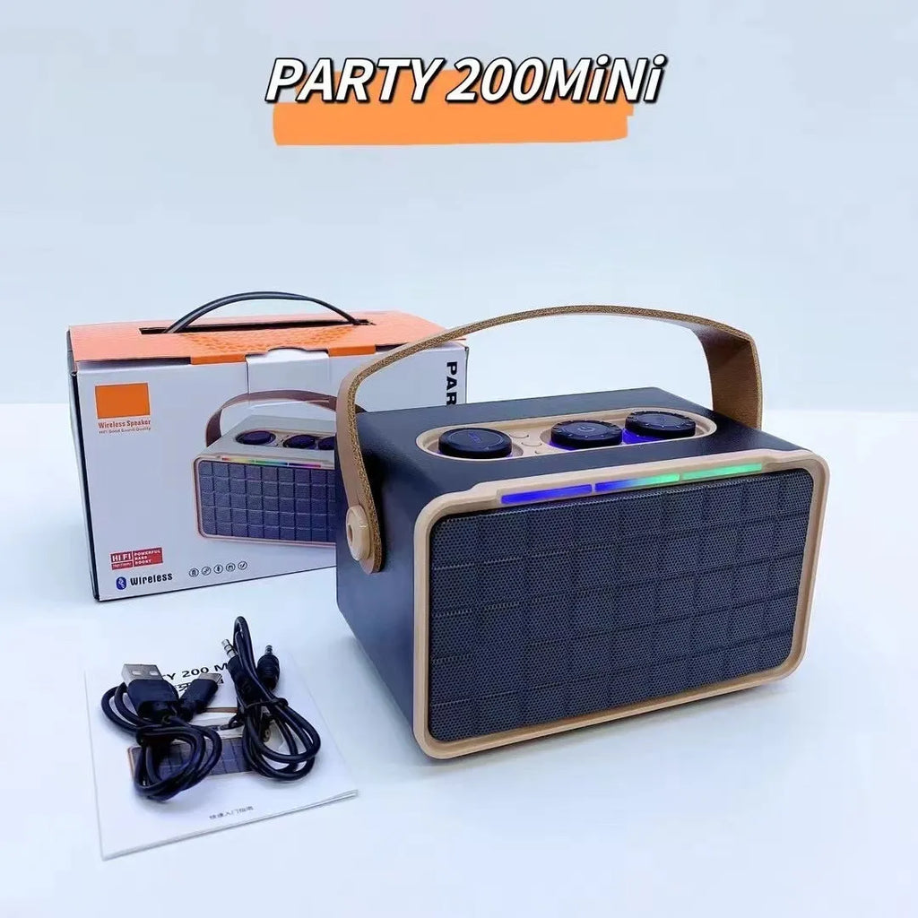 Portable outdoor Bluetooth speaker with RGB dual drivers in black, 160x97x92mm