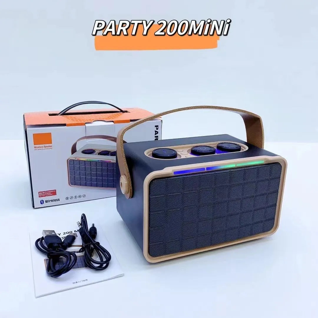 Portable outdoor Bluetooth speaker with RGB dual drivers in black, 160x97x92mm