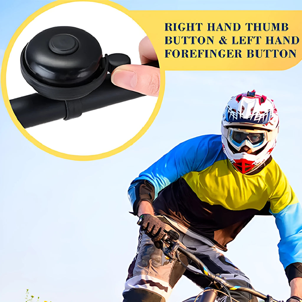 Black 58mm bicycle bell with mountain bike mounting fixture for handlebars