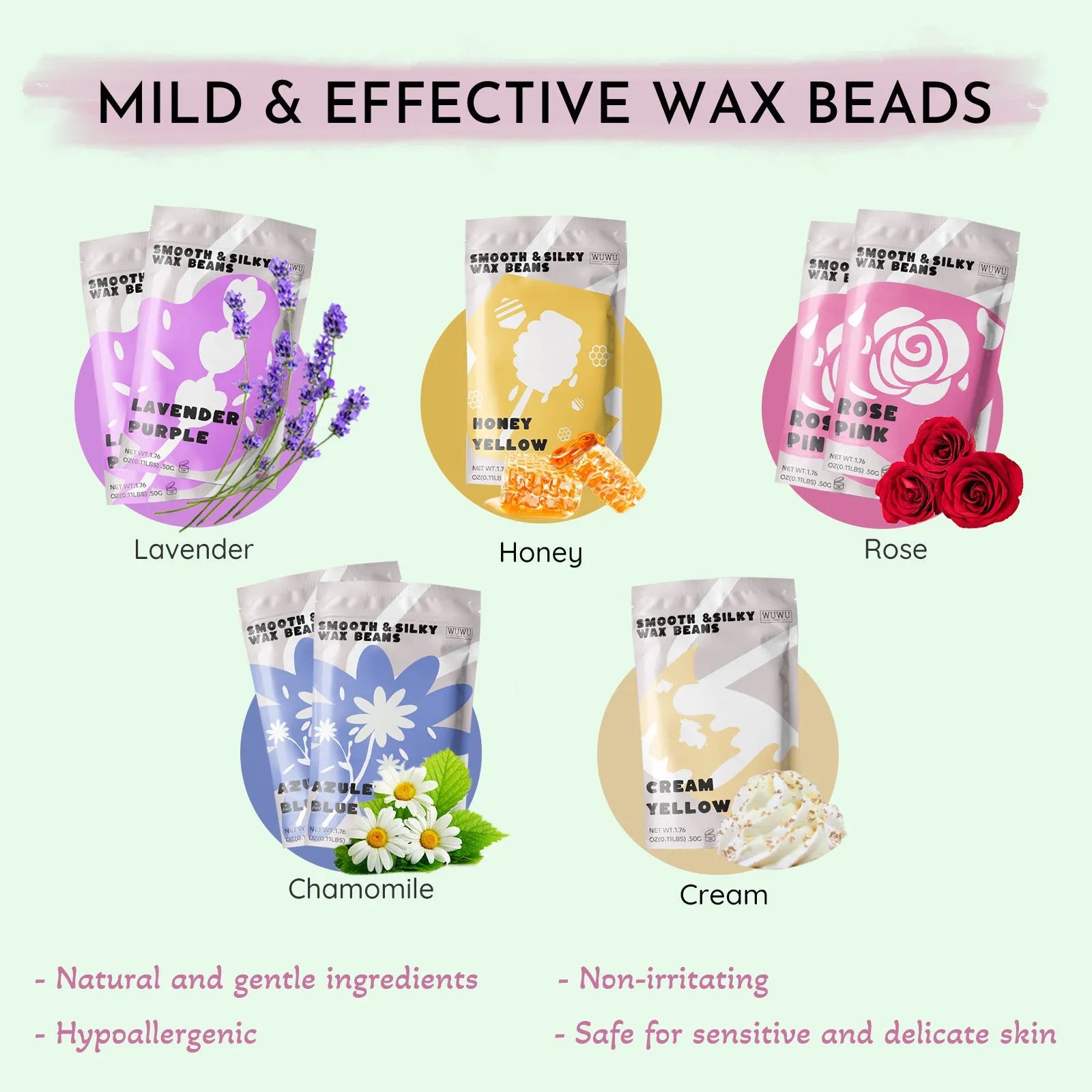 Waxing kit with 63 pieces including warmer, wax beads, applicator sticks and silicone accessories for hair removal