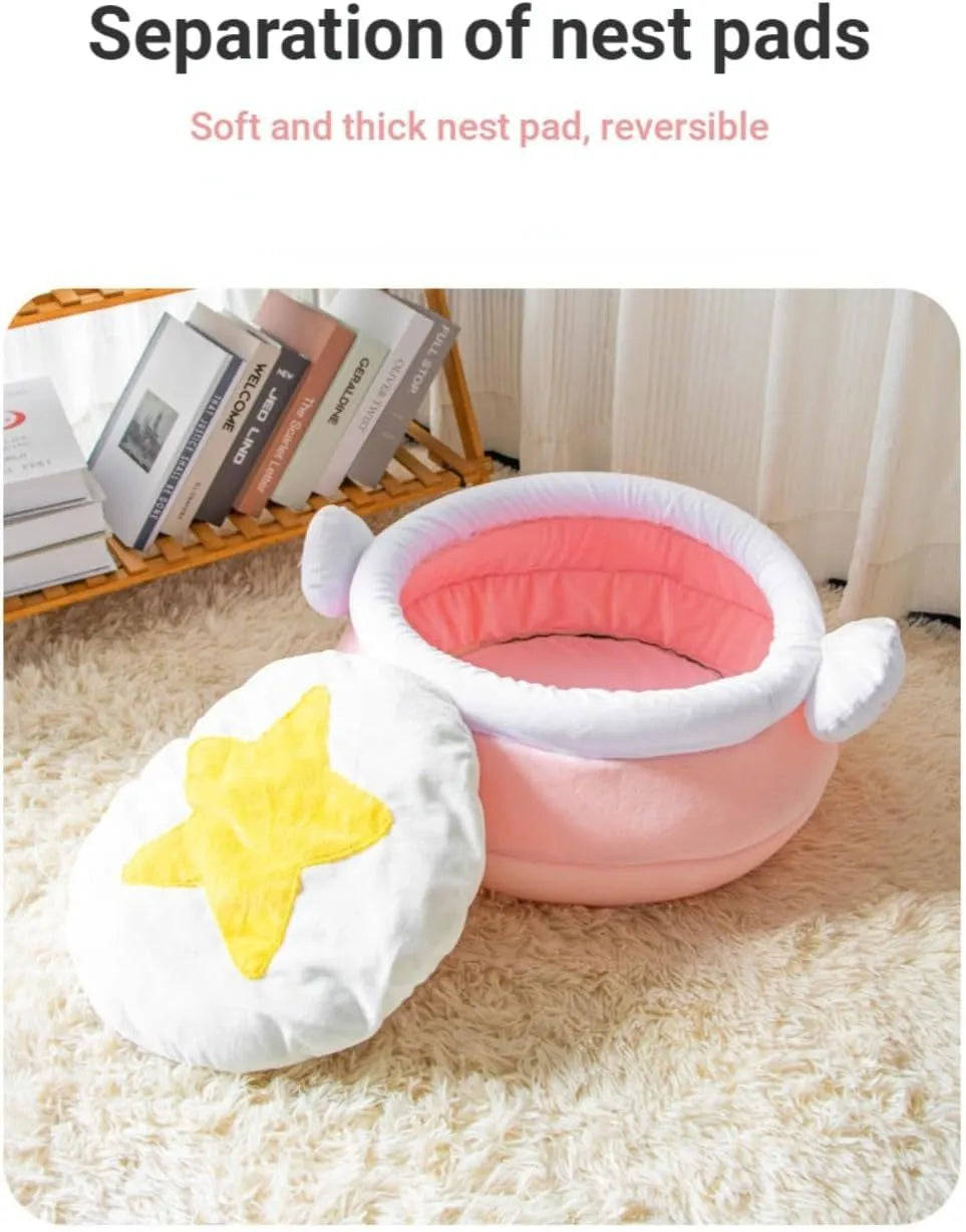 Honey pot magic shape cat bed with removable pad in pink or yellow for small cats and dogs