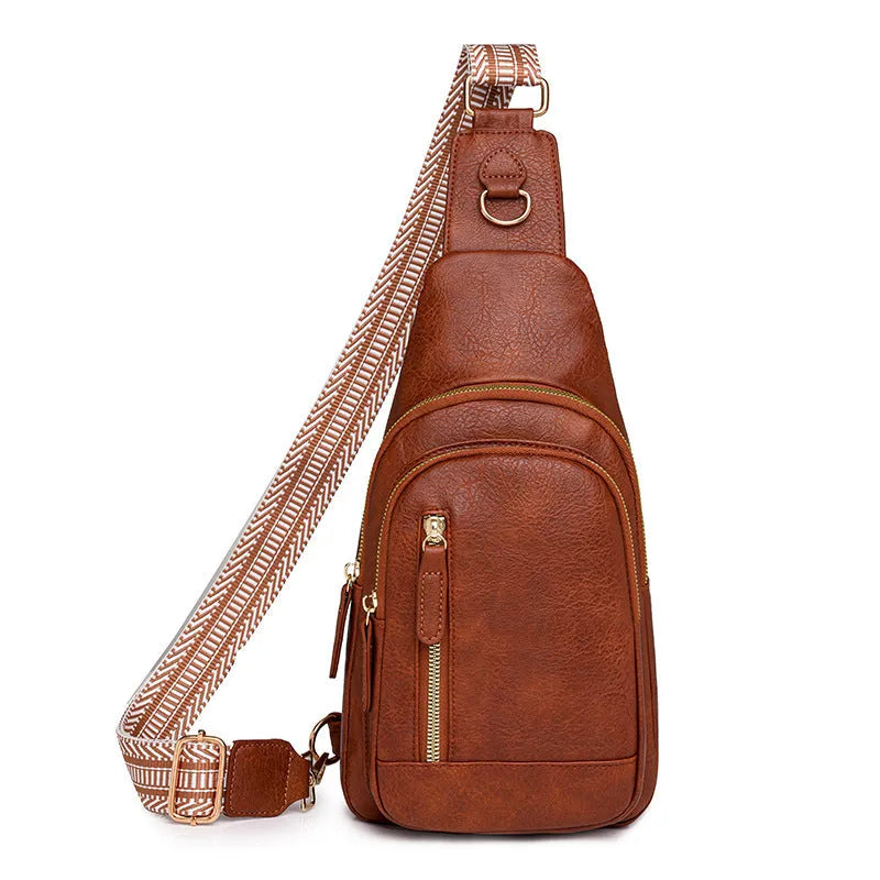 Women's soft PU leather crossbody messenger bag in street trend style with sewing thread details.