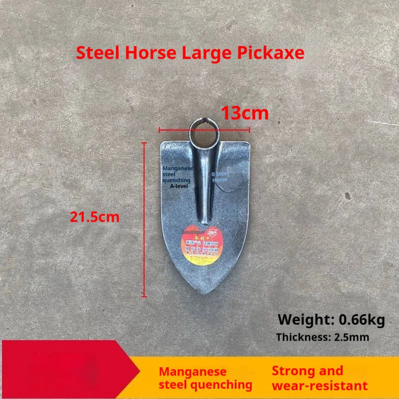Agricultural pointed hoe tool with manganese steel edge and stainless steel construction