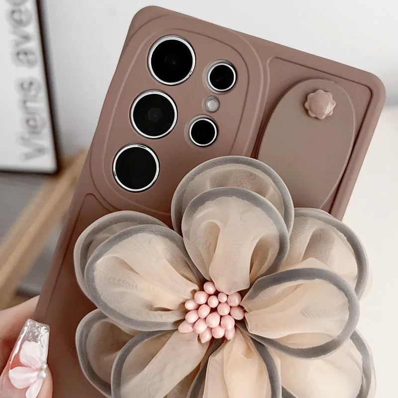 Silicone wrist strap bracket phone case for Samsung in frosted finish, brown colour
