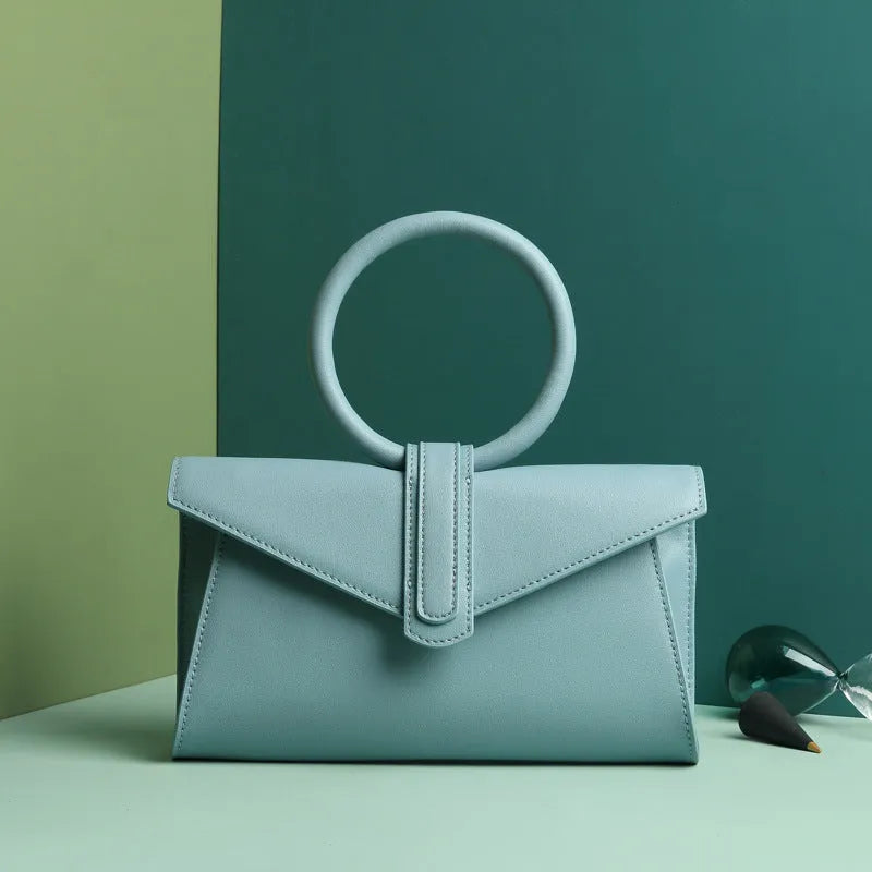 Women's one shoulder diagonal small pocket bag in two-layer cowhide with polyester lining, candy colour envelope shape