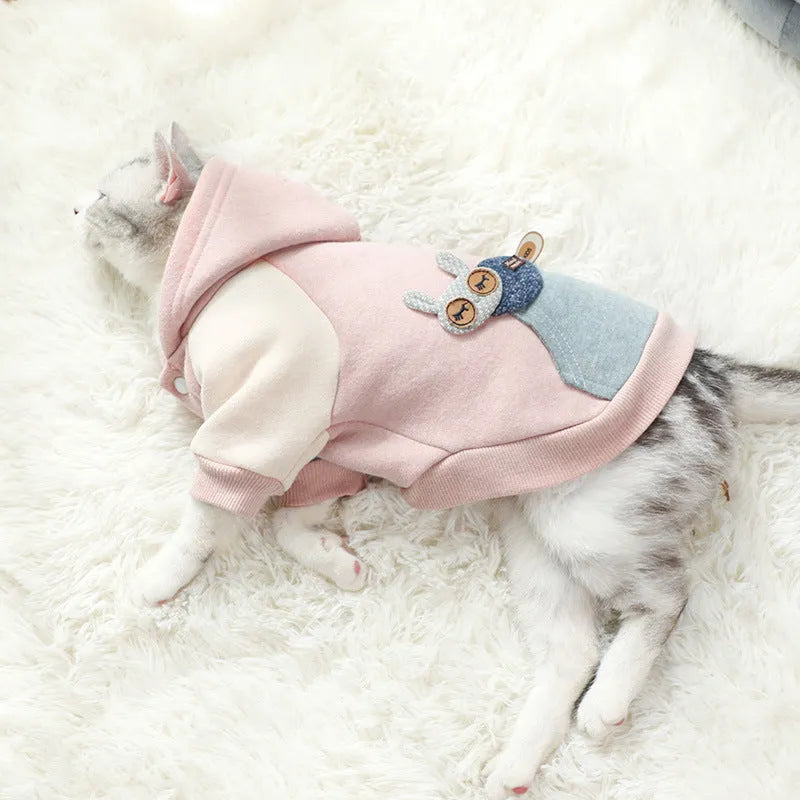Thickened cotton dog coat for autumn and winter in Coffee, Green, or Pink, sizes XS to 3XL with 20-50cm back length