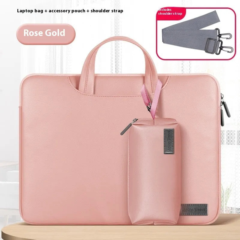 PU leather laptop shoulder bag with integrated power pack in black, brown, pink, or dark grey colour options