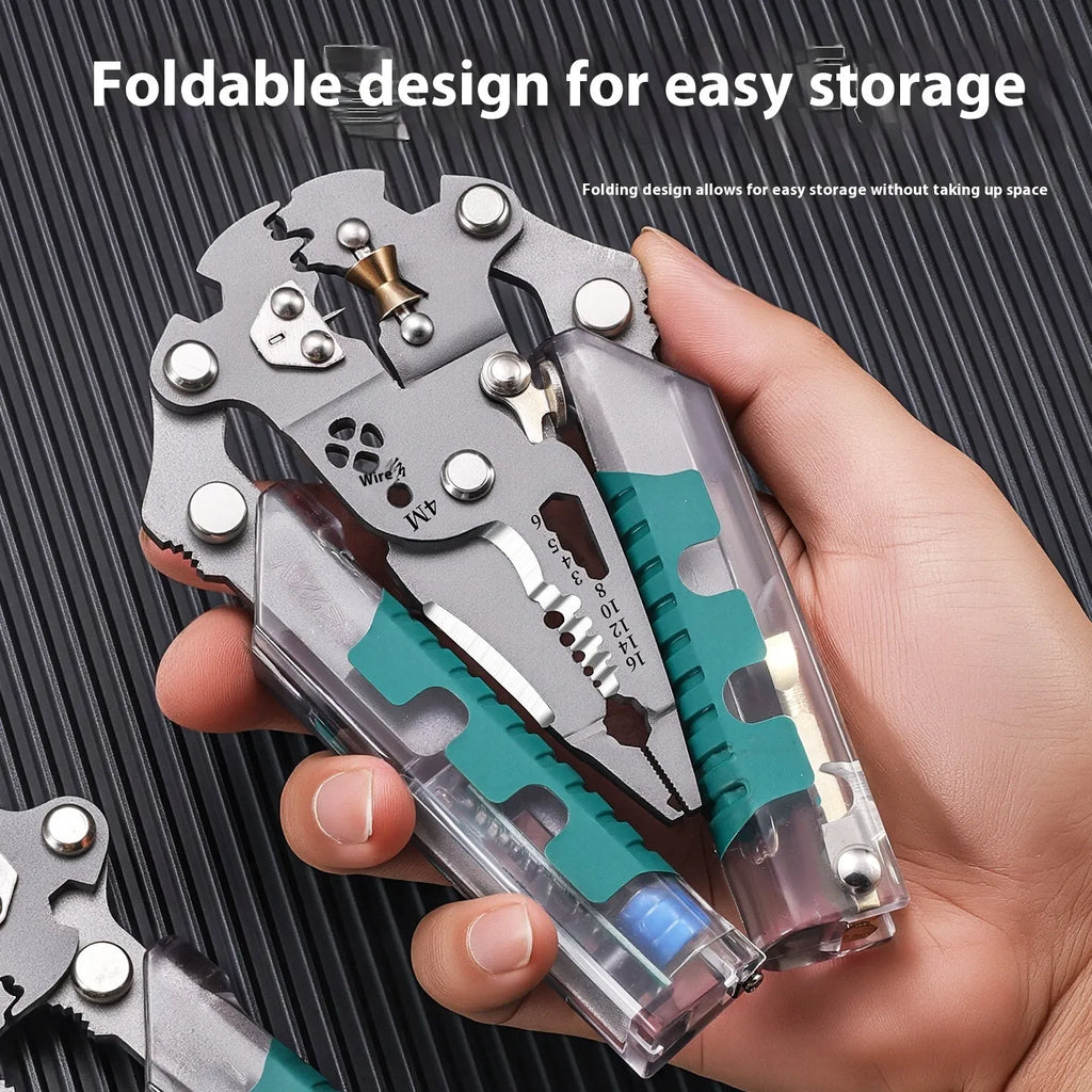 Electricians' pointed nose wire stripper pliers with rust prevention coating showing cutting edges
