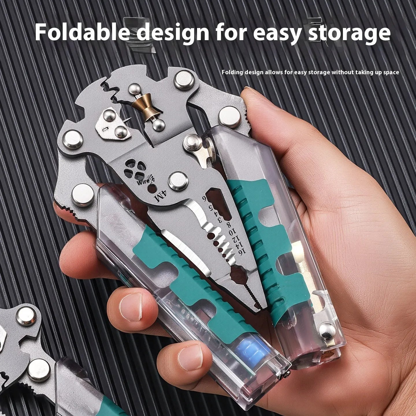 Electricians' pointed nose wire stripper pliers with rust prevention coating showing cutting edges