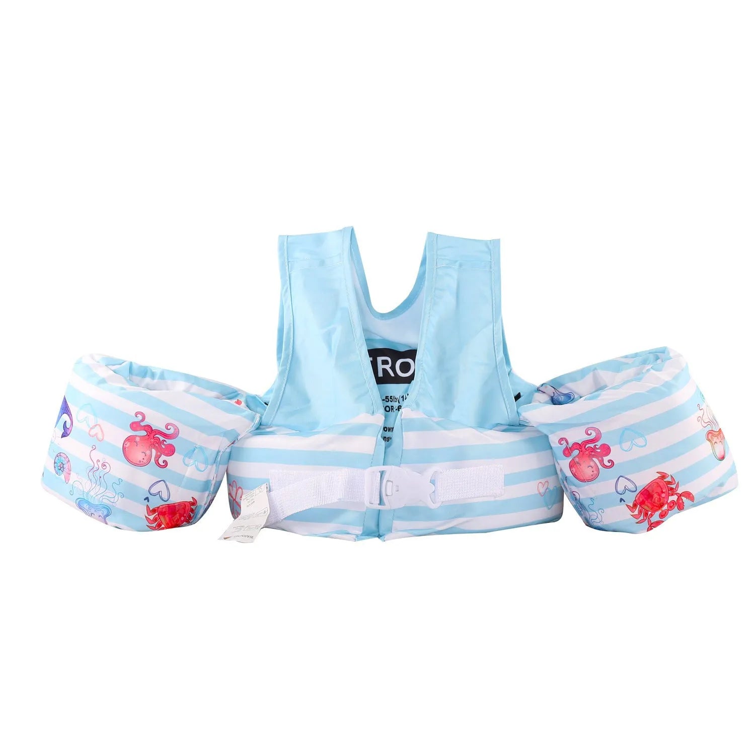 Children's cartoon swimsuit with integrated inflatable arm bands in watermelon pineapple design