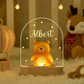 Personalised children's LED night light with acrylic lampshade and 14.5cm elliptical socket-powered base