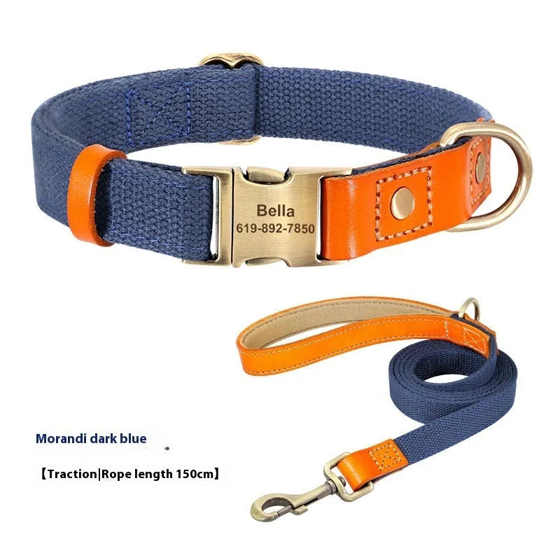 Small dog mohair collar and traction rope leash set in green, blue, brown, grey, or black