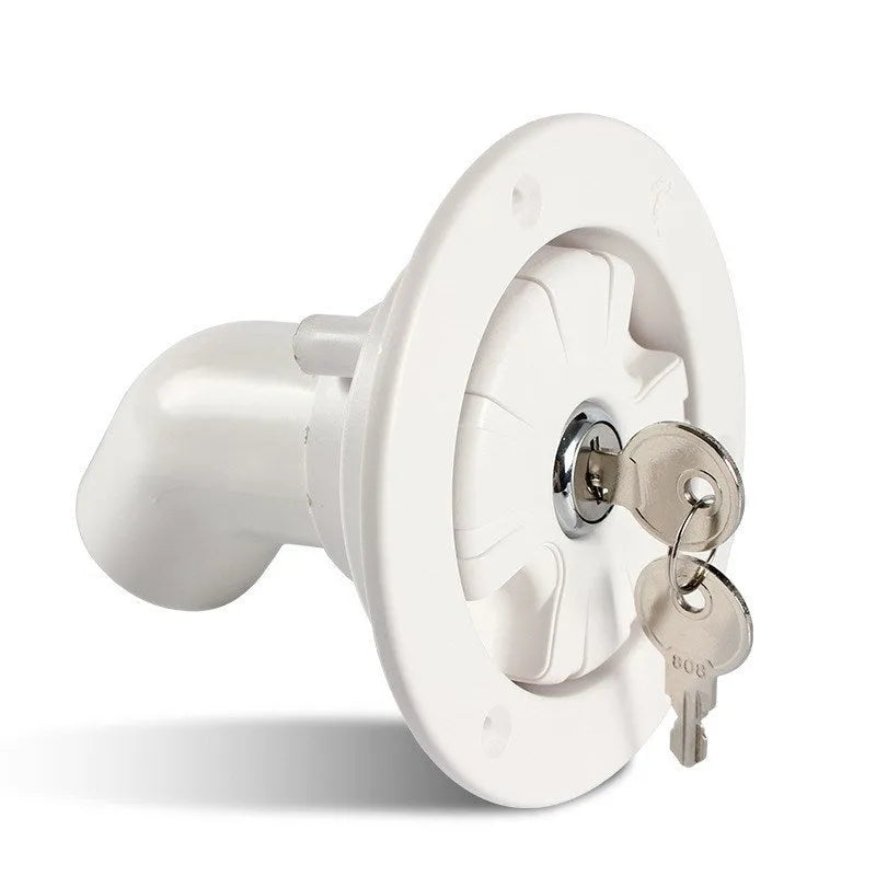 White RV gravity water filling port with 80mm hole size and 38mm inner pipe diameter