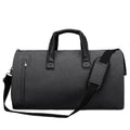 Medium-sized light grey Oxford cloth travel duffel bag with a strap, shown with internal organiser pockets open.