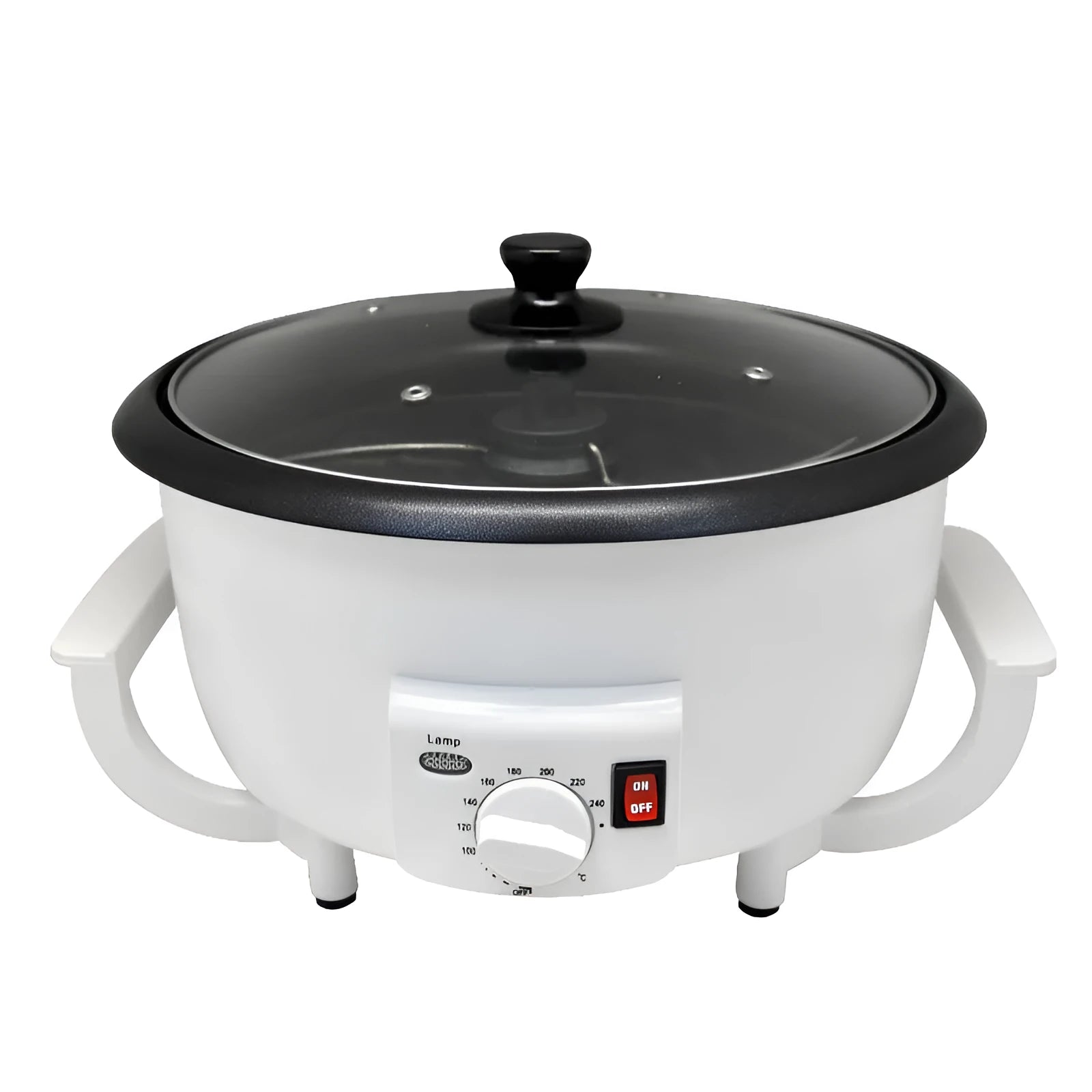 White oblate coffee roasting machine with 750g capacity and 225mm pot bottom diameter