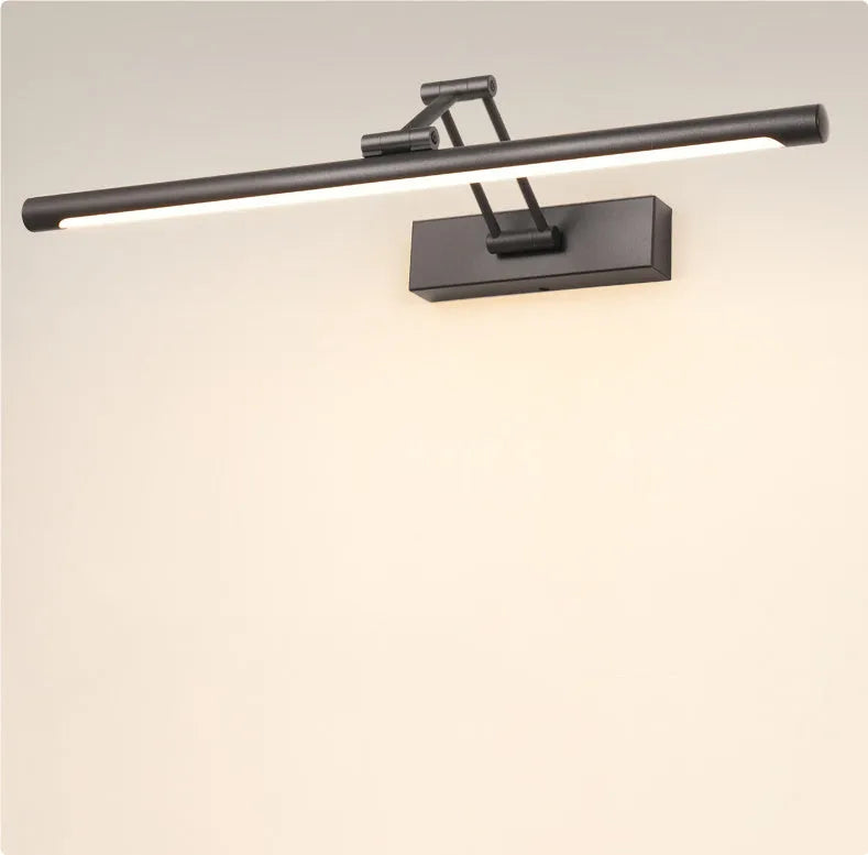 Modern bathroom LED mirror front lamp in sand black finish with adjustable lighting mounted above mirror