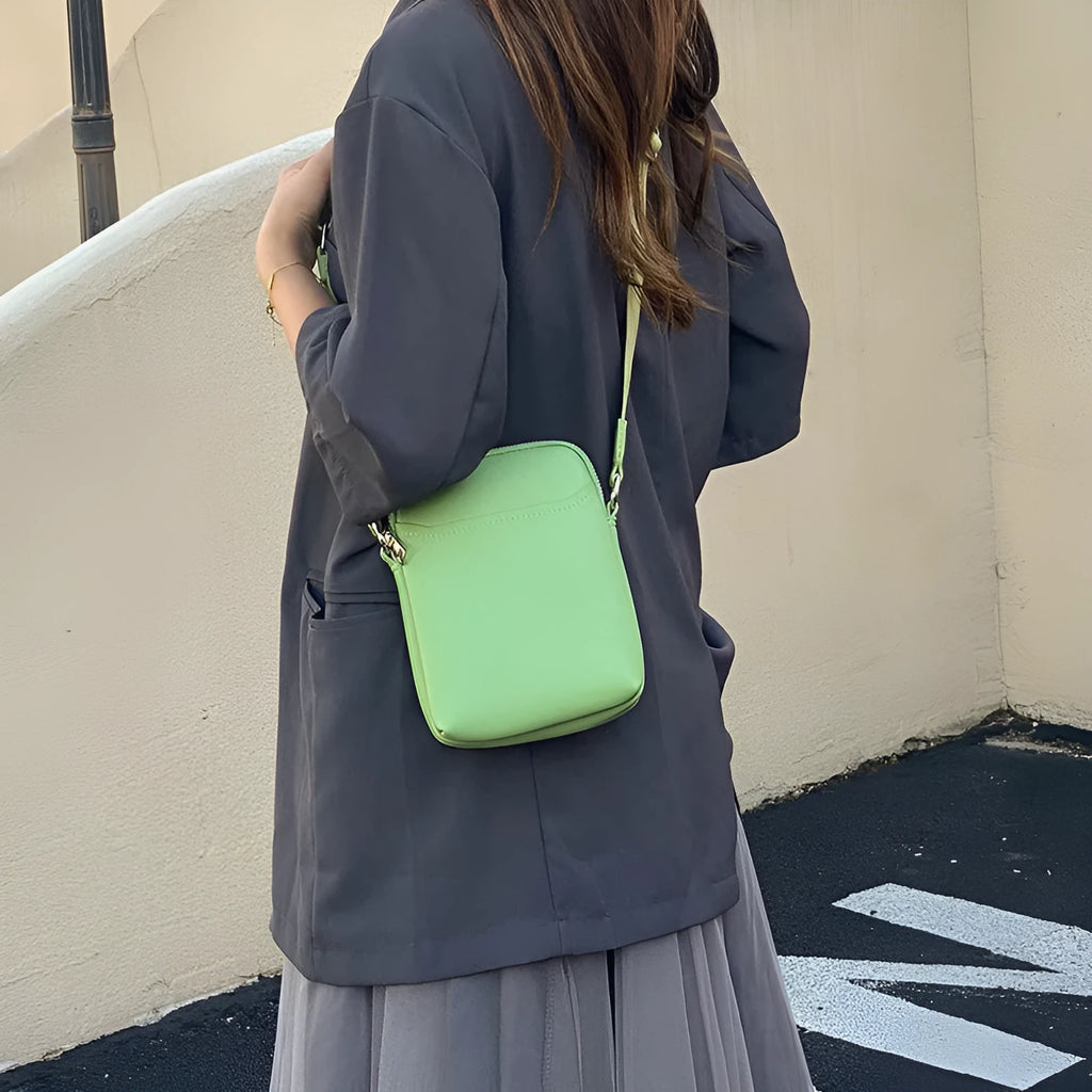 Small black PU leather crossbody shoulder bag for mobile phone