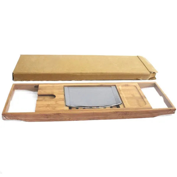 Bamboo bathtub frame for bathroom storage with desktop installation
