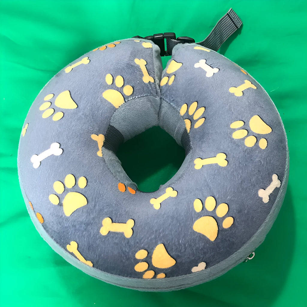 Blue inflatable pet collar with flocking finish for dogs, removable and easy to clean