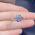 Full diamond zircon open ring for women in sterling silver with adjustable band and crystal clear stones