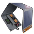 Grey foldable solar charger with USB port for mobile phone and tablet charging outdoors