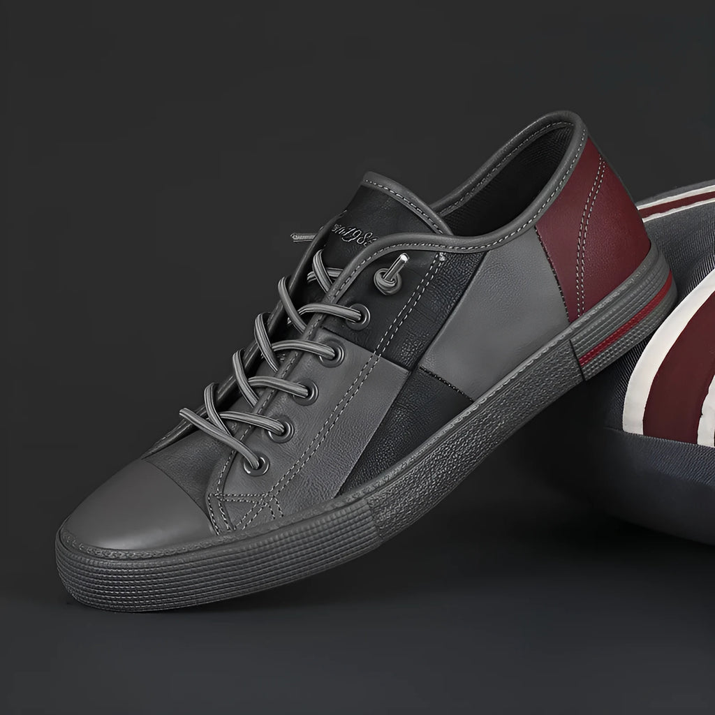 Men's colour-matched leather shoes with elastic band closure and rubber soles