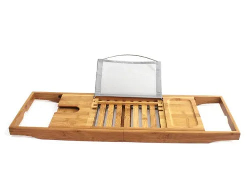 Bamboo bathtub frame for bathroom storage with desktop installation