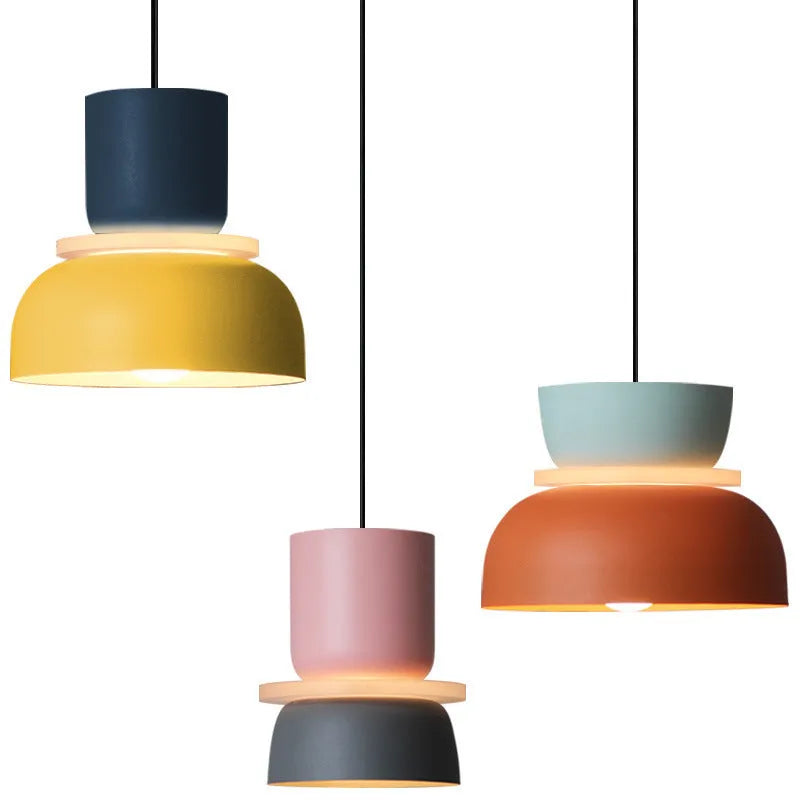 Nordic minimalist iron pendant light fitting with colour-matched finish and warm white bulb