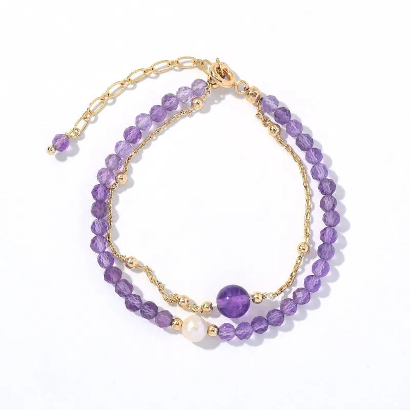 Chinese style amethyst colour crystal bracelet for women with diamond-shaped beads.