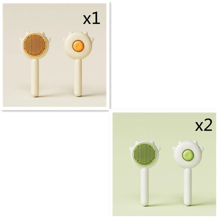 Green ABS plastic and stainless steel pet grooming comb on white background, 195mm length
