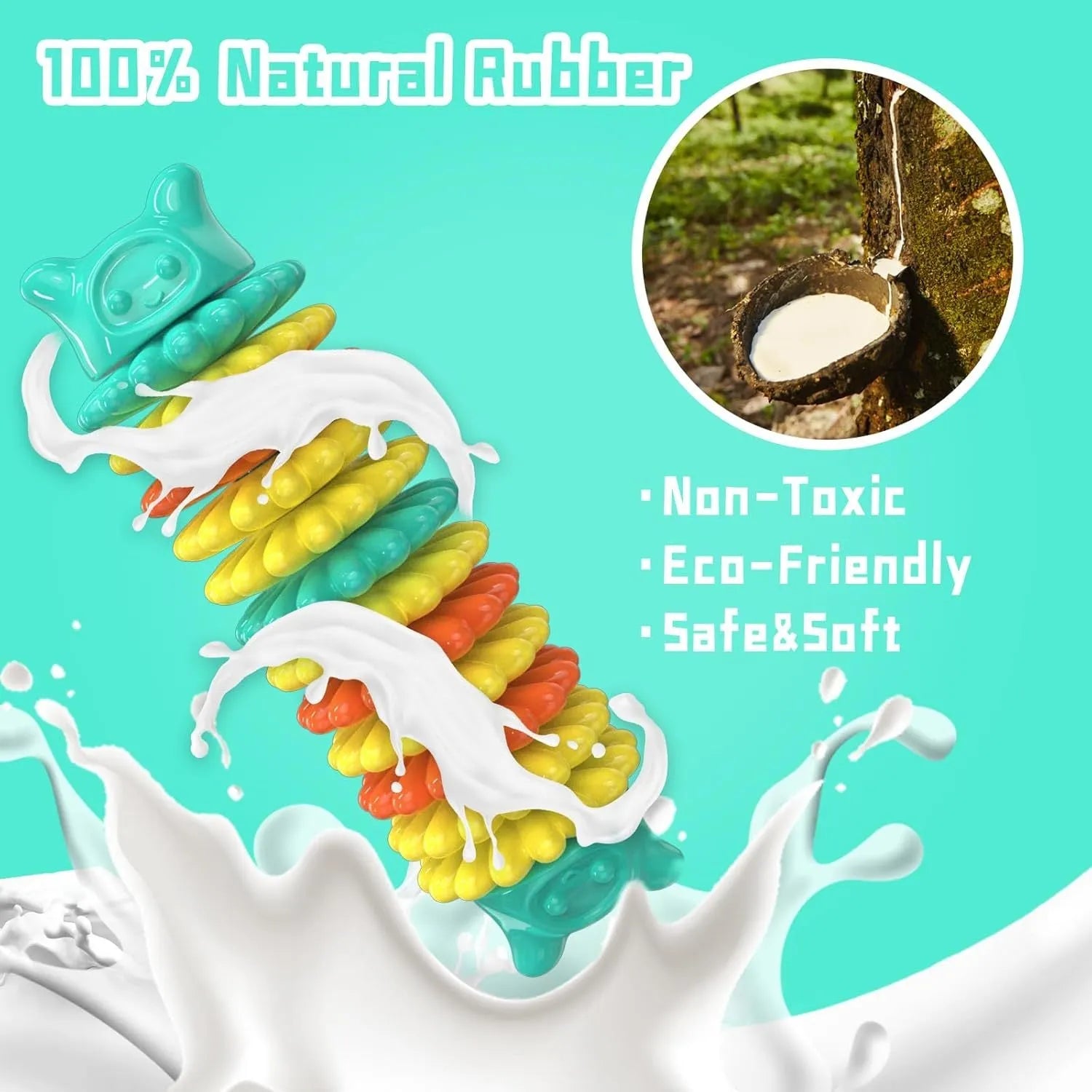 Blue natural rubber caterpillar-shaped dog chew toy on a plain background.