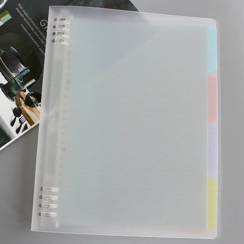 B5 loose-leaf notebook with PP plastic shell showing 40 pages of refill paper in binder binding