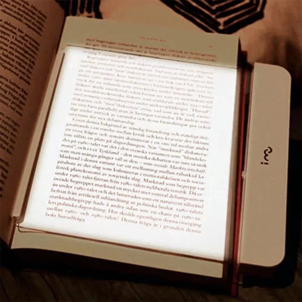 Dimmable LED panel book reading lamp with PMMA acrylic, two-level brightness, 17.6 cm wide, for bedside night reading