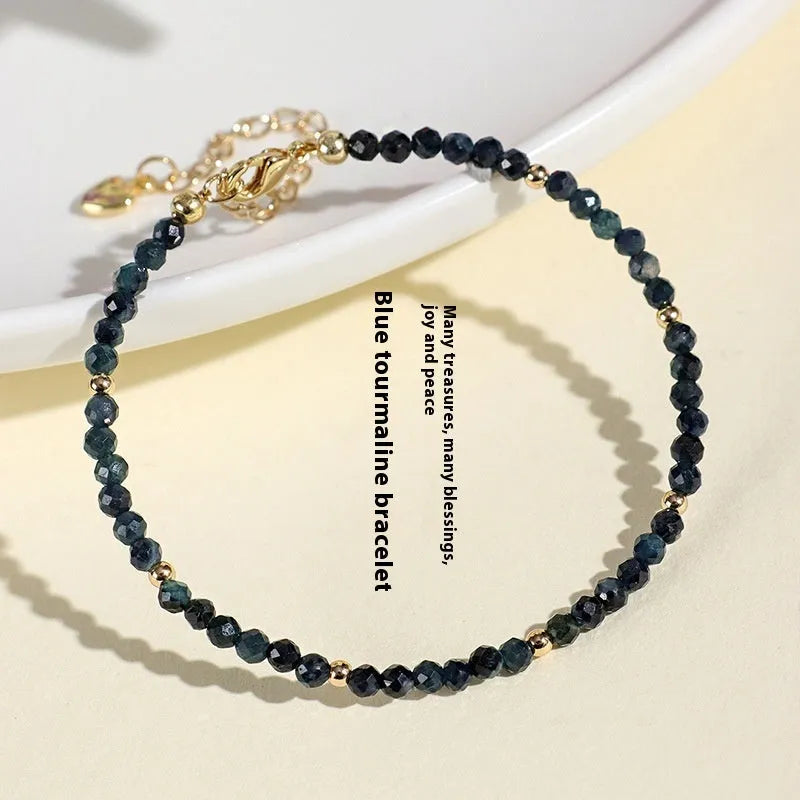 Blue tourmaline beaded bracelet with 3mm gemstone beads and spacer detailing