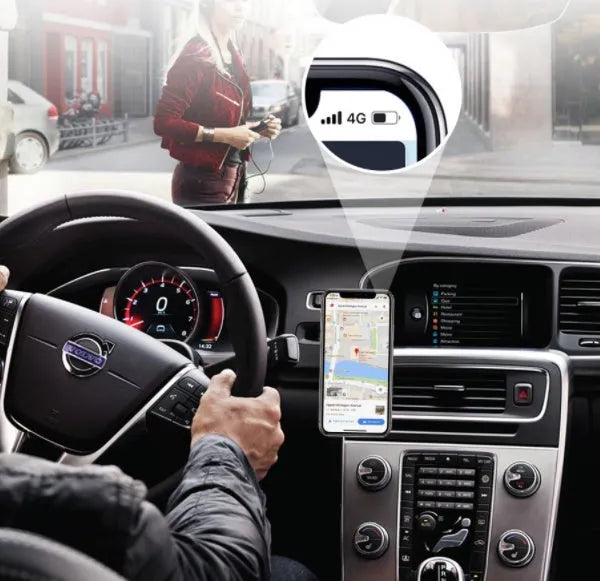 Grey magnetic car phone holder F6 strip plate with steel spring frame on car dashboard