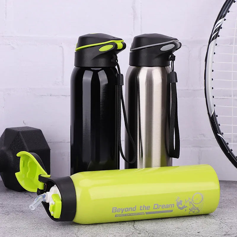 500ml double stainless steel bike water bottle, 24x6.6cm, in black, green, pink, or silver