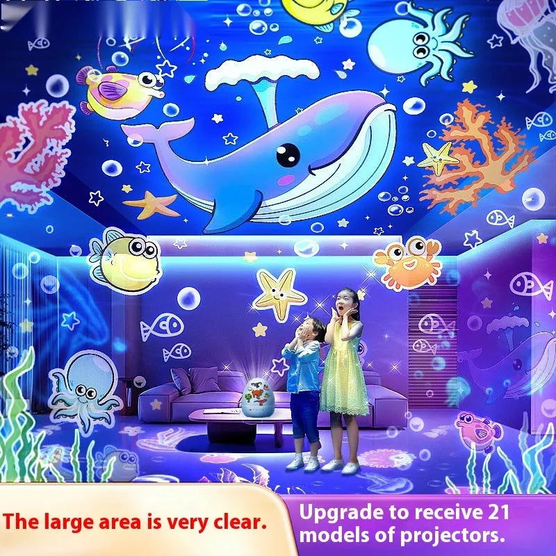 ONEFIRE starry sky projection night light in cartoon dinosaur egg style with 21 image film slides and charging cable