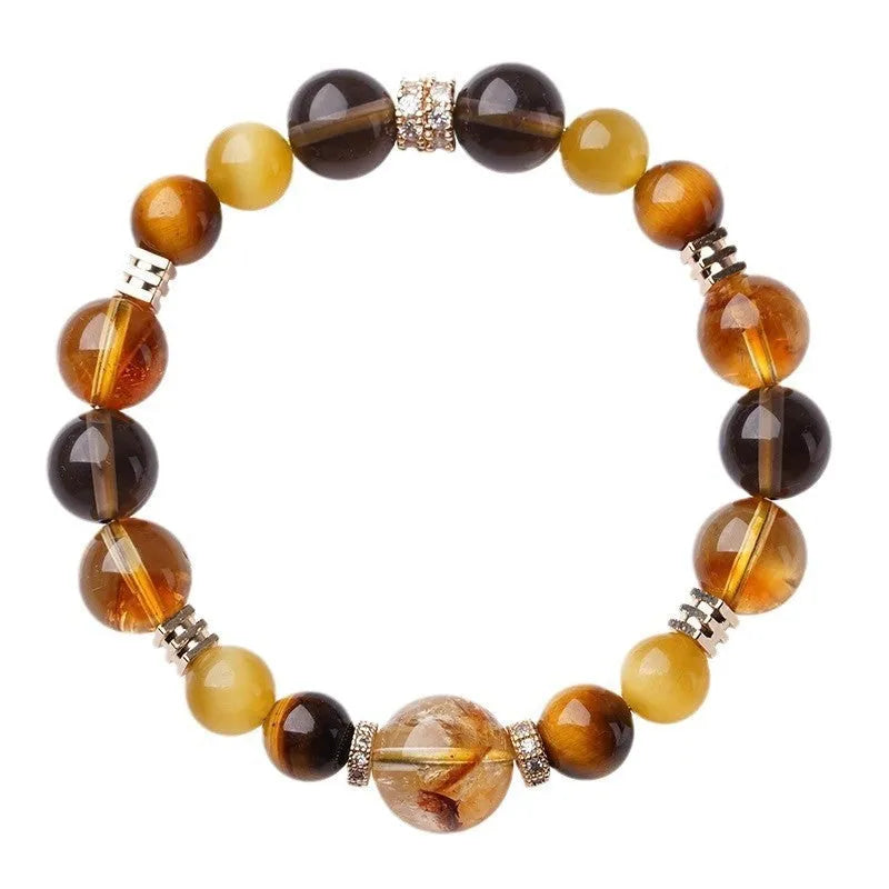 10mm natural yellow tower crystal tiger-eye bracelet with lucky K-boxing geometric pattern