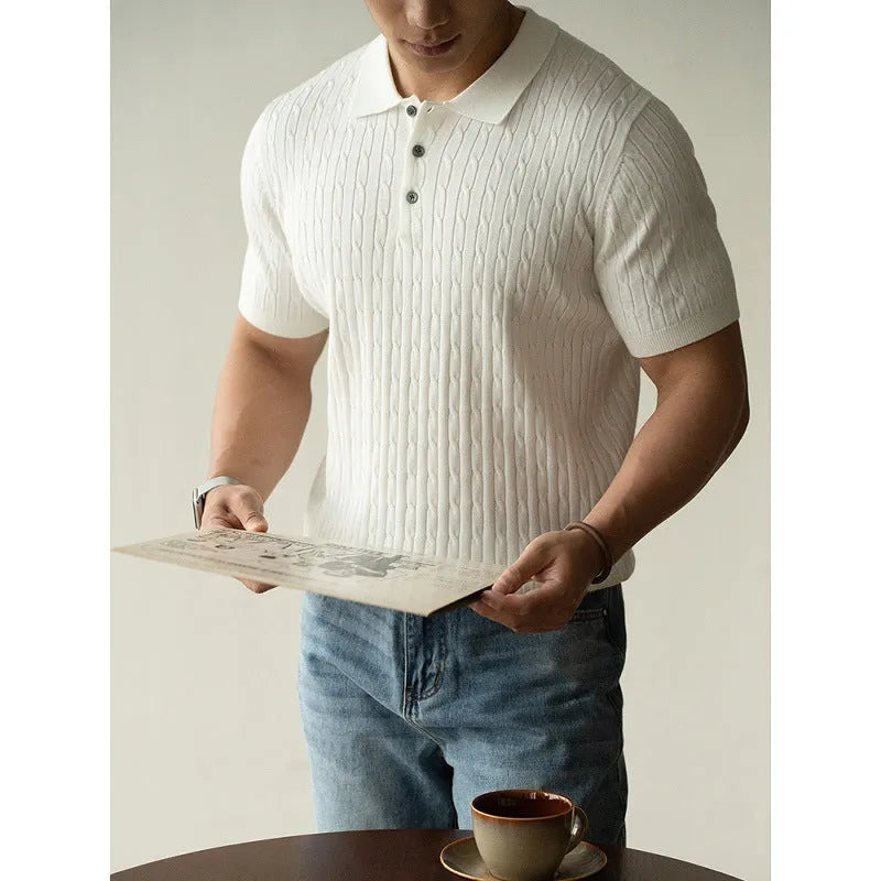 Men's short sleeve casual work shirt in khaki, black, or white colours.