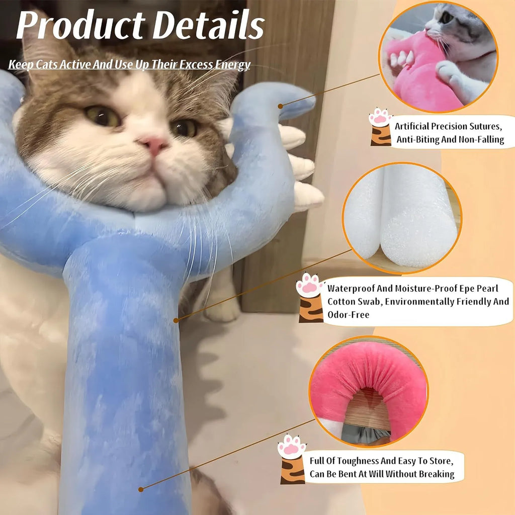 Blue plush cat wand toy with 70cm length for interactive indoor pet play